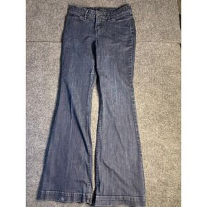 David Kahn Flare Jeans Women Size 29 Blue Denim Mid Rise Distressed Hem RN 53222
